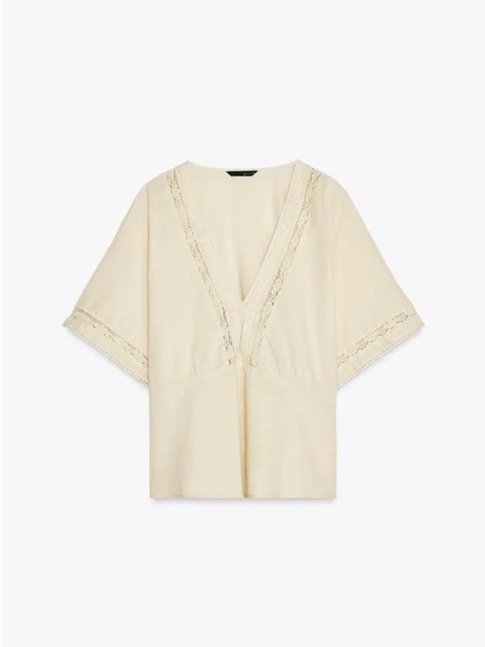 NWOT ZARA V-Neck Lace Trim Linen Blend Top - Picture 5 of 7